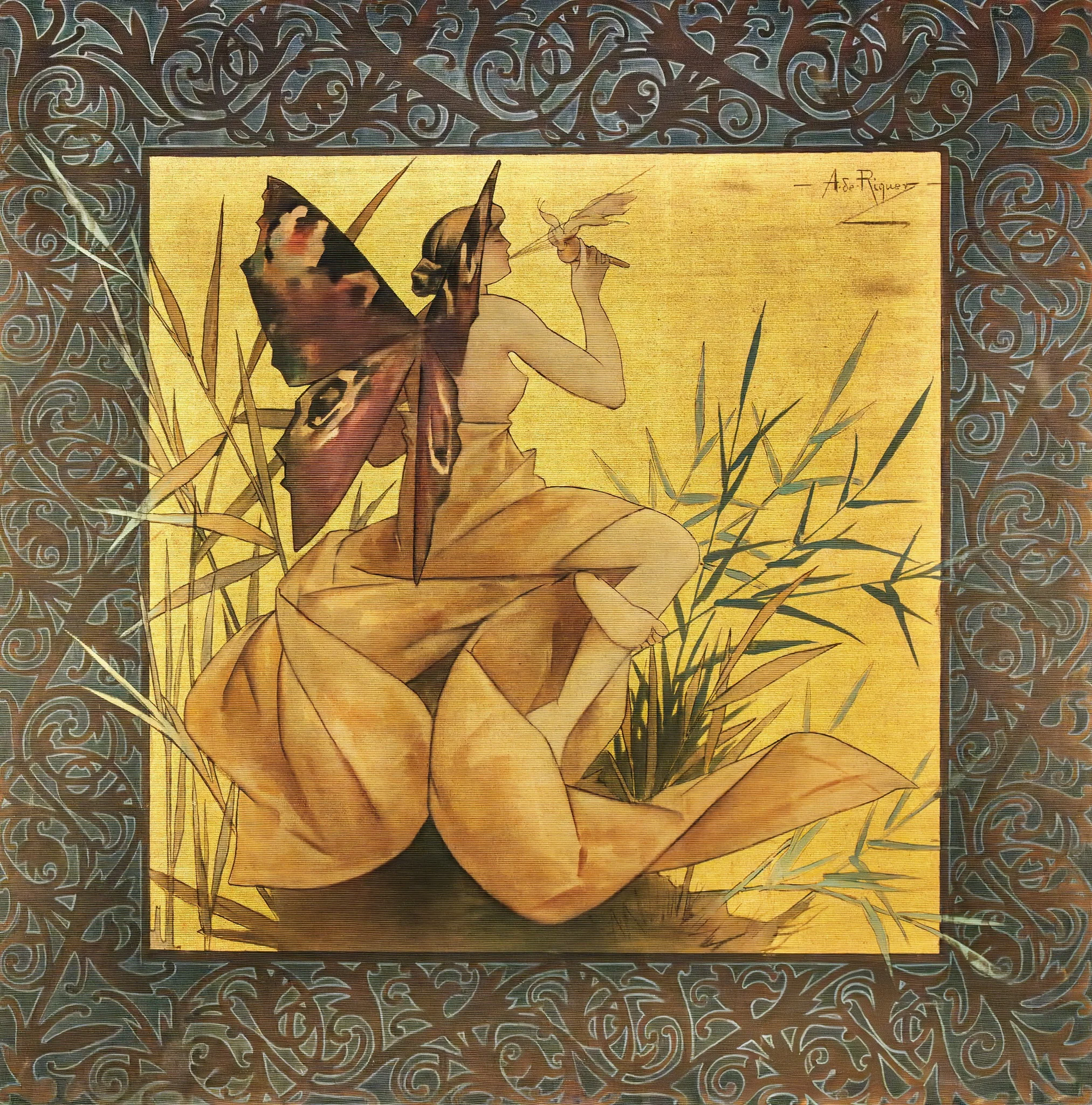 Composition with Winged Nymph Blowing Amongst Reeds, by Alexandre de Riquer, unspecified, 1894