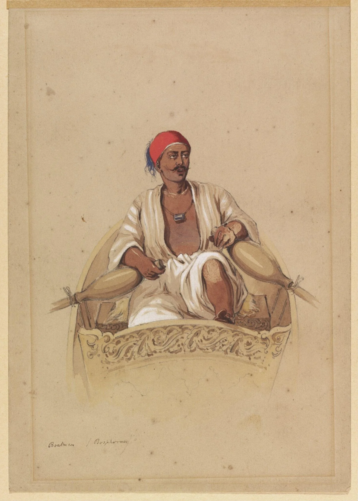 Boatman/ Bosphorus, by Aloysius Rosarius Amadeus Raymondus Andreas Preziosi, watercolor, 1855