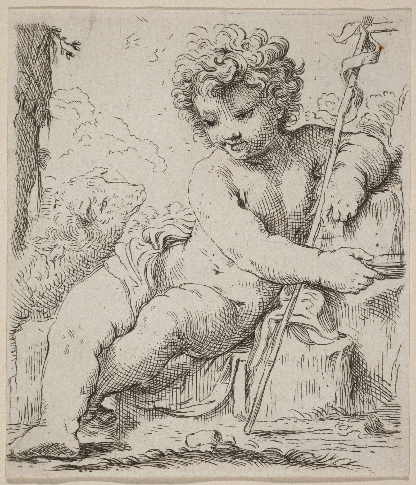 The Infant Saint John, by Simone Cantarini, ink, 1630
