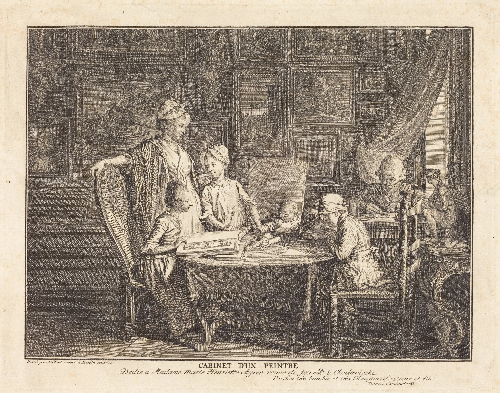 Cabinet d'un Peintre, by Daniel Nikolaus Chodowiecki, ink, 1771