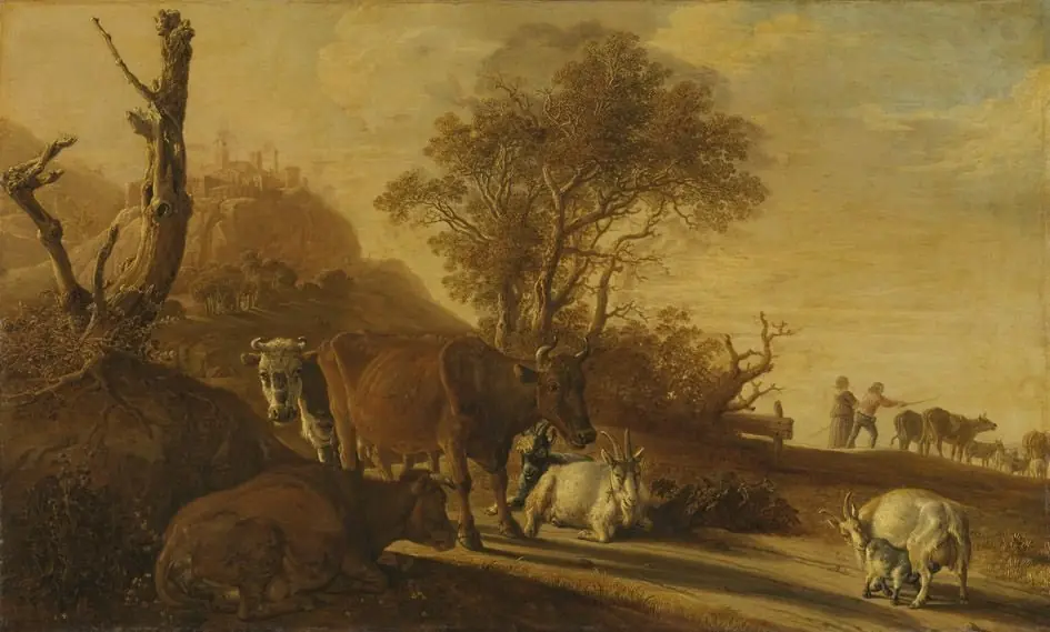Landscape with Resting Cows and Goats
