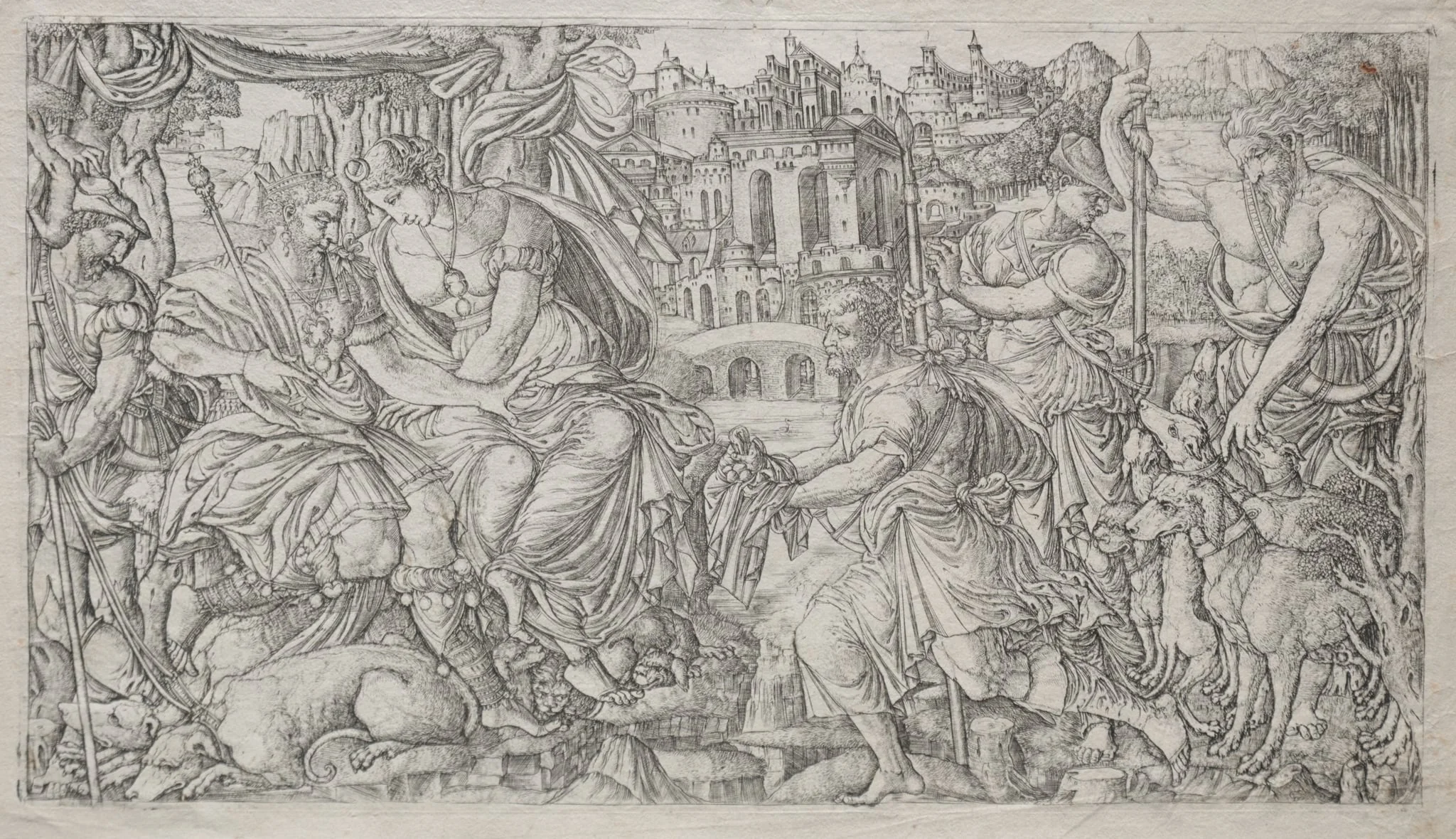 Huntsman Presenting a Gift to a King, by Jean Duvet, 1551