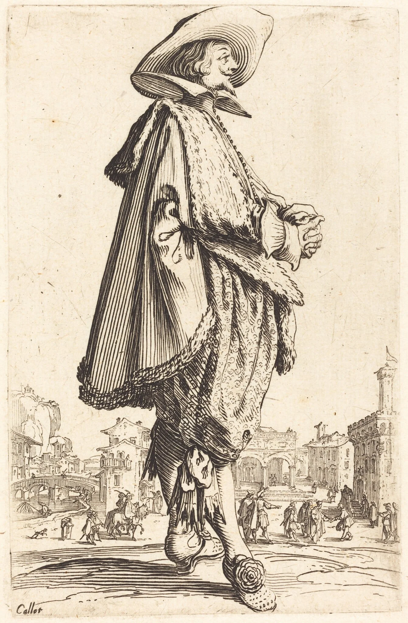 Noble Man with Folded Hands, by Jacques Callot, ink, 1622