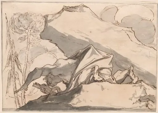 A Desert Hermit Adoring the Crucifix