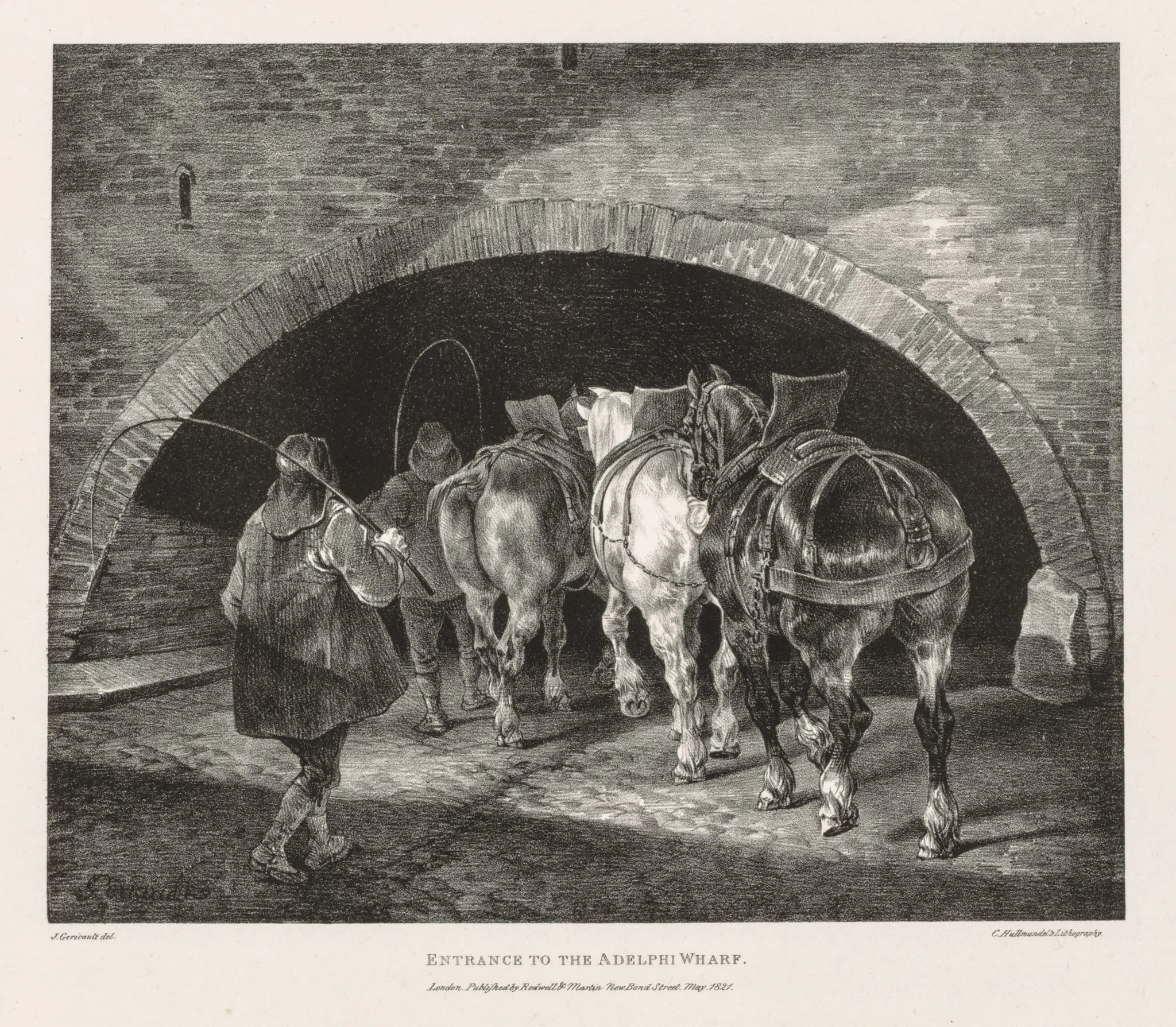 Various Subjects Drawn from Life and on Stone:  Entrance to Adelphi Wharf, by Théodore Géricault, 1821