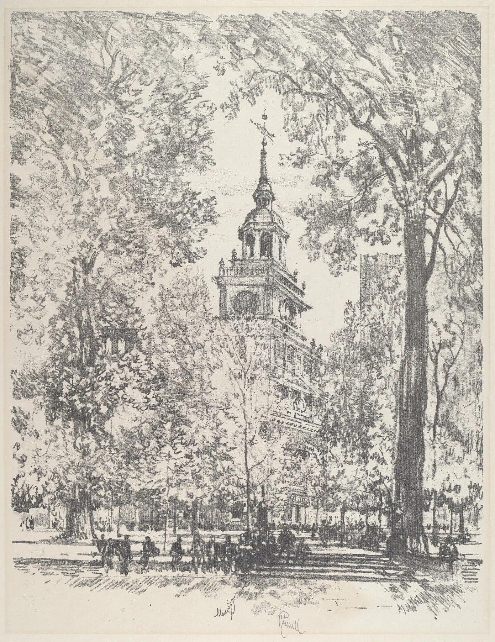 Independence Square and the State House, by Joseph Pennell, ink, 1912