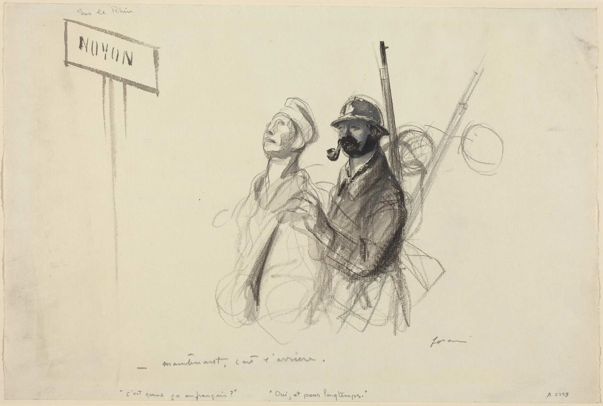 Sur le Rhin.  -maintenant c'est l'arriere., by Jean-Louis Forain, graphite, 1918