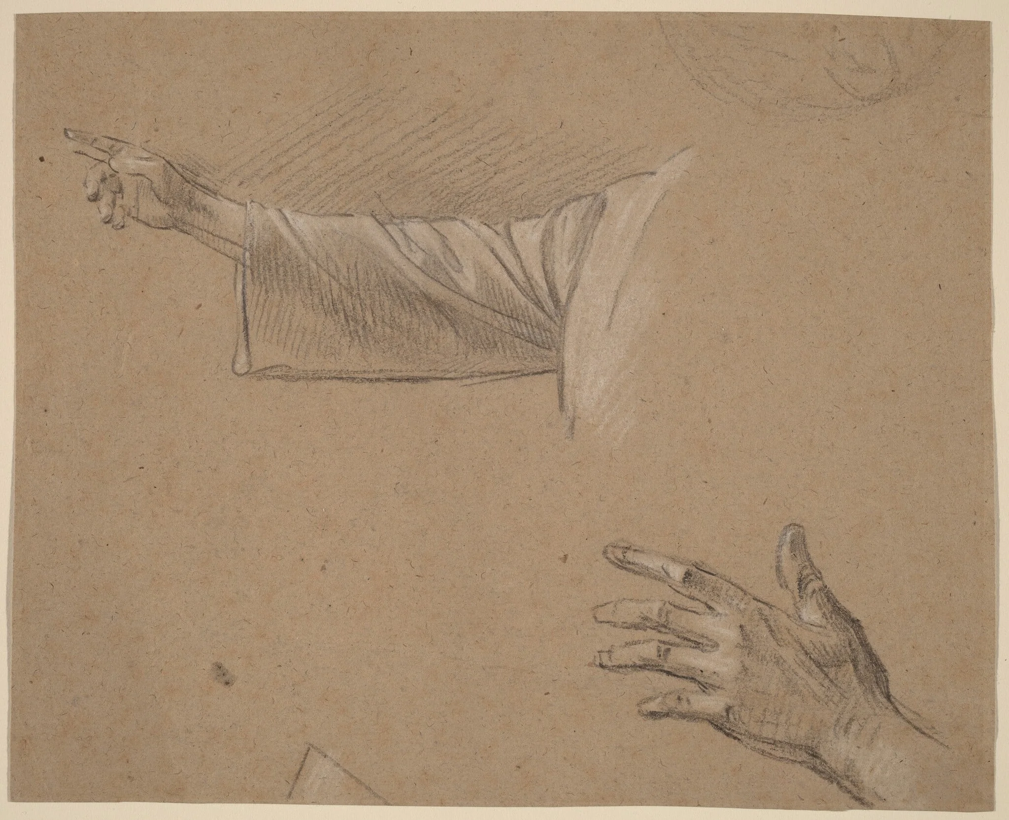 Study of a Right Arm and a Left Hand, by Benjamin West, chalk, 1779