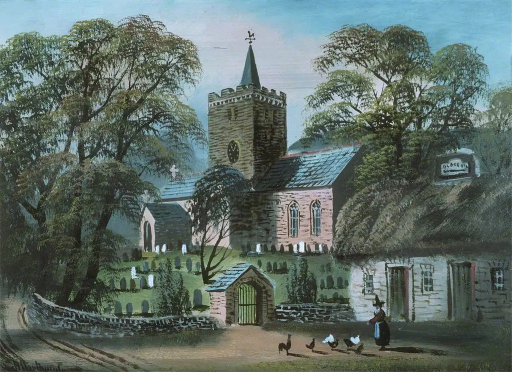 Llanbadarn Church and 'Black Lion' Inn