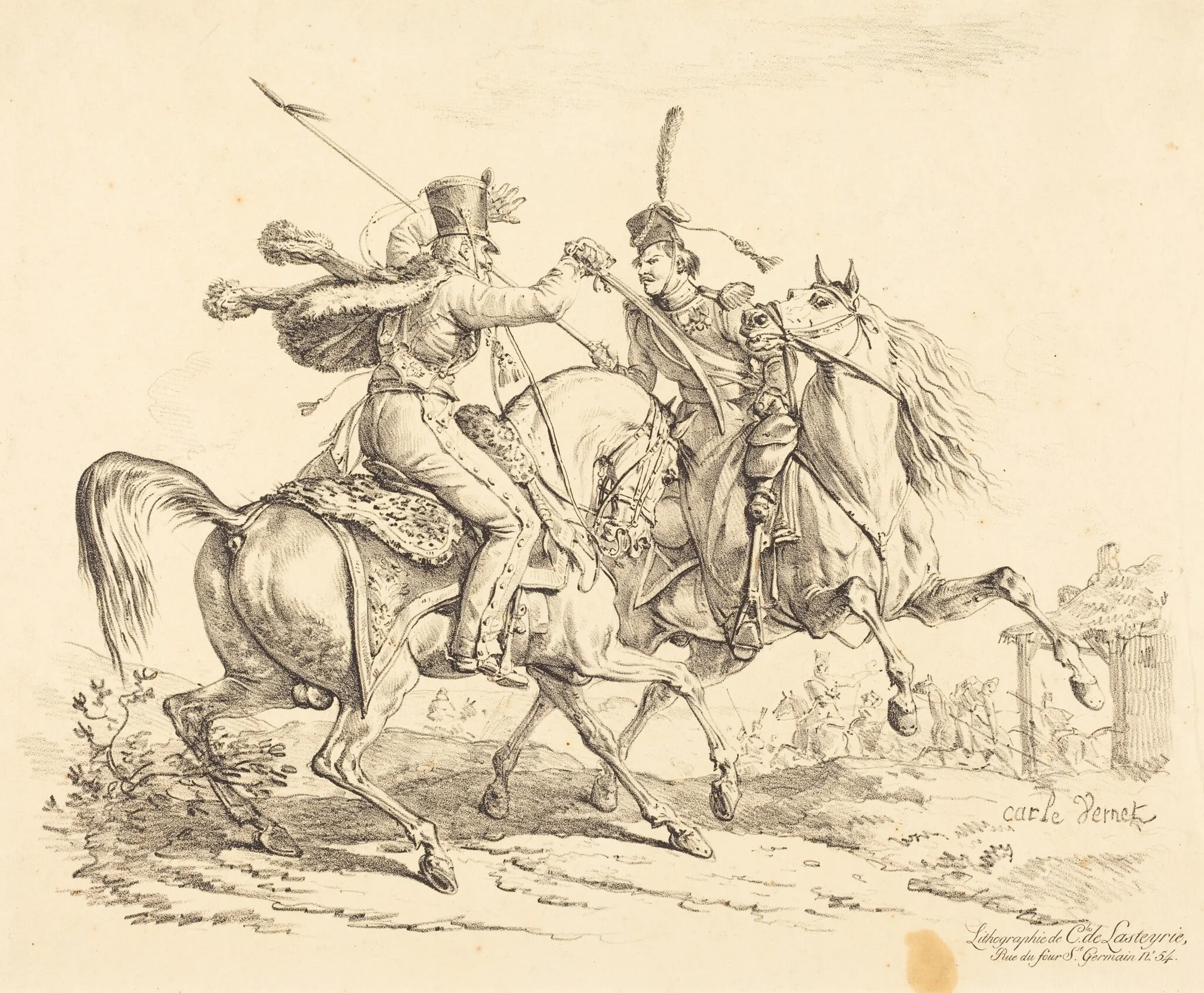 Hussard Striking a Cosack, by Carle Vernet, ink, 1797