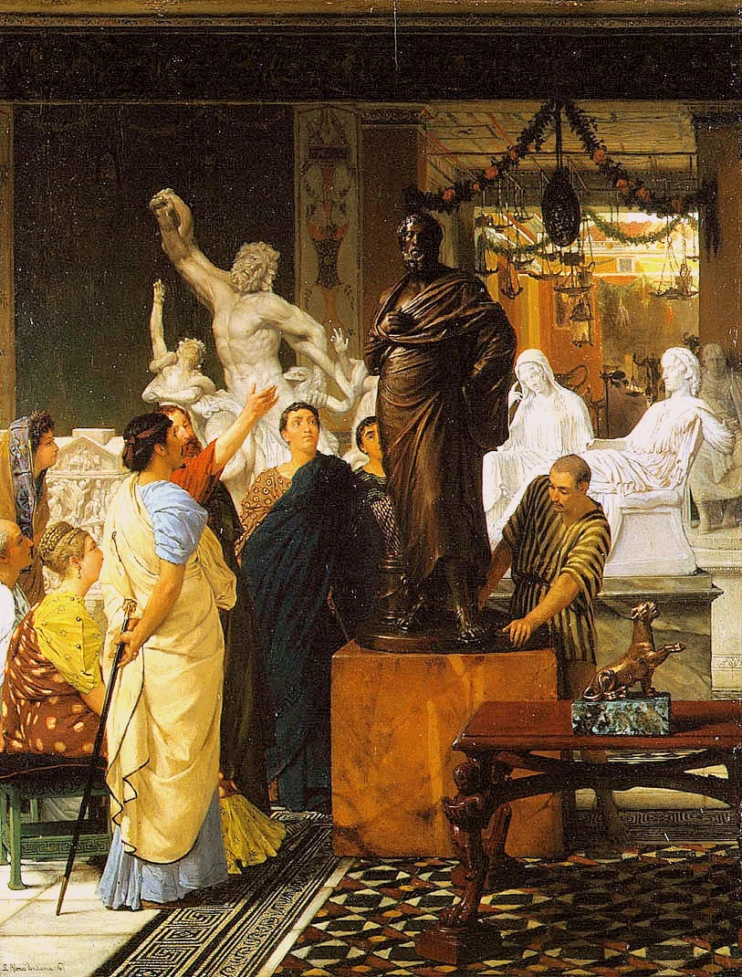 A Sculpture Gallery in Rome at the Time of Agrippa, by Lawrence Alma-Tadema, unspecified, 1867