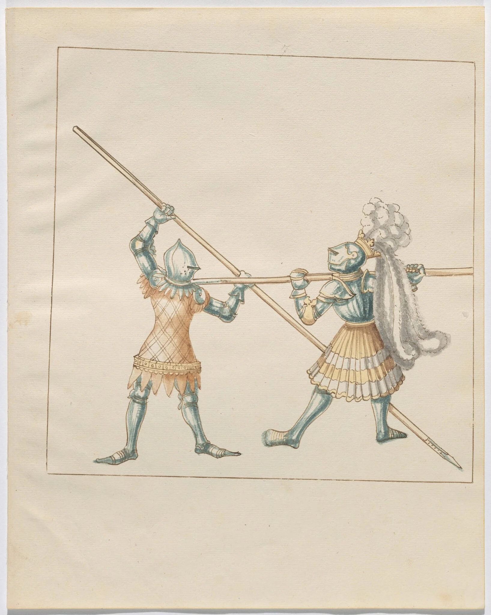 Foot Combat with Pikes, by German 16th Century, ink, 1514
