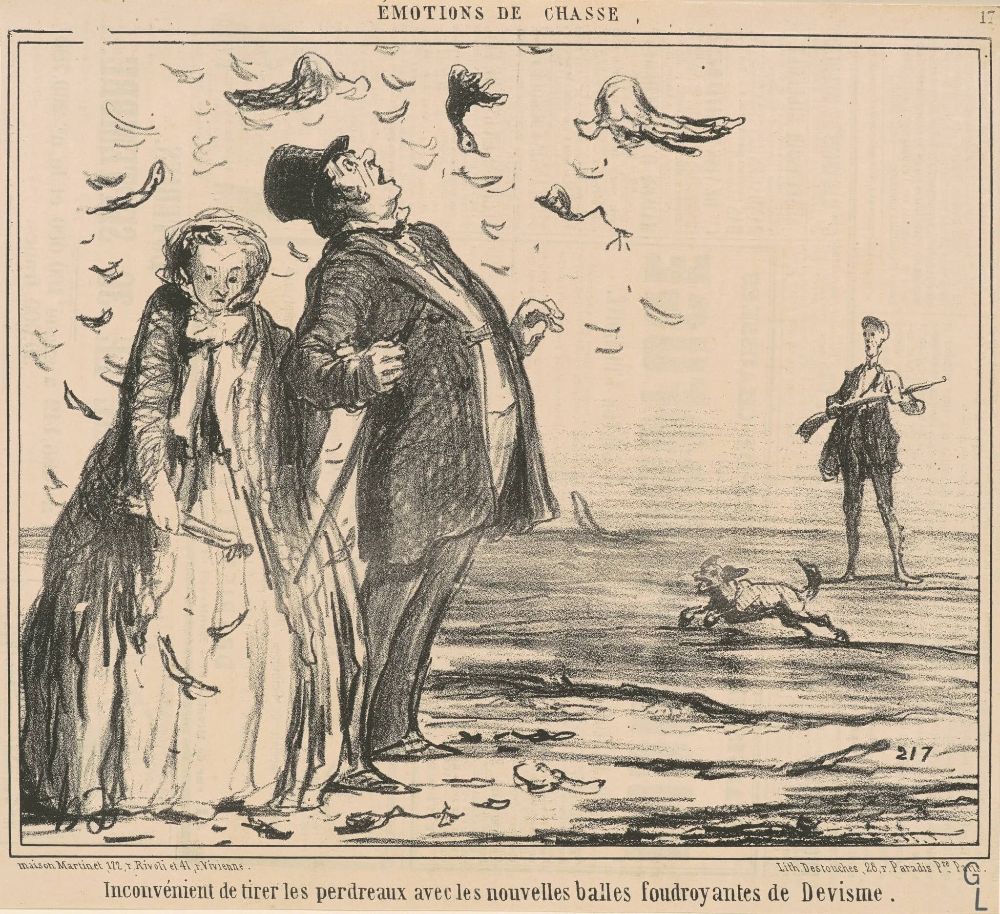 In convénient de tirer les perdreaux ..., by Honoré Daumier, ink, 1858