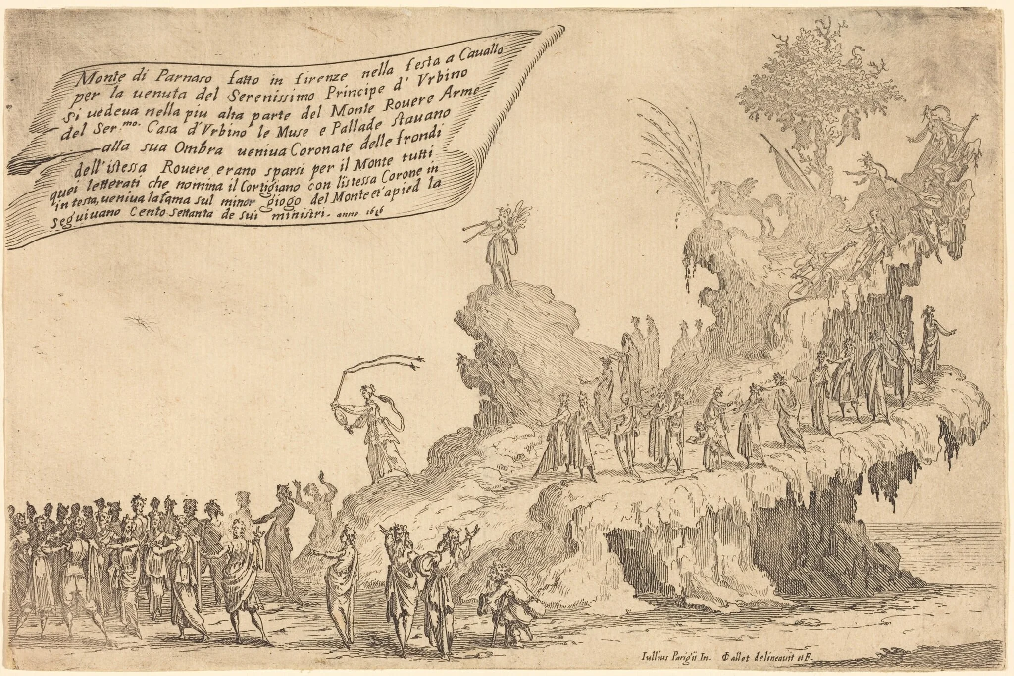 The Float of Mount Parnassus, by Jacques Callot, ink, 1616