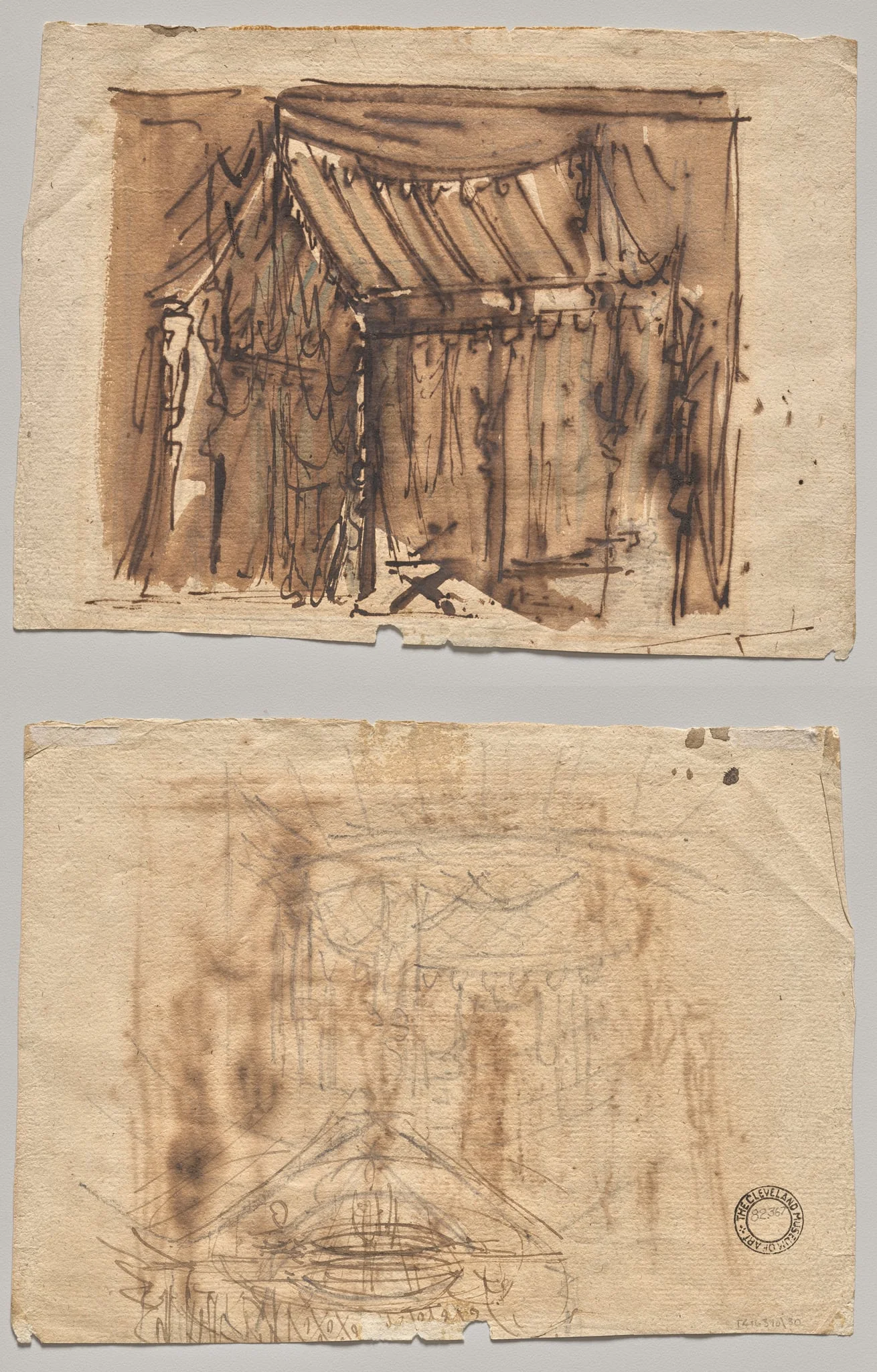 Tent (recto); Two Sketches (verso), by Josef Platzer, 1804