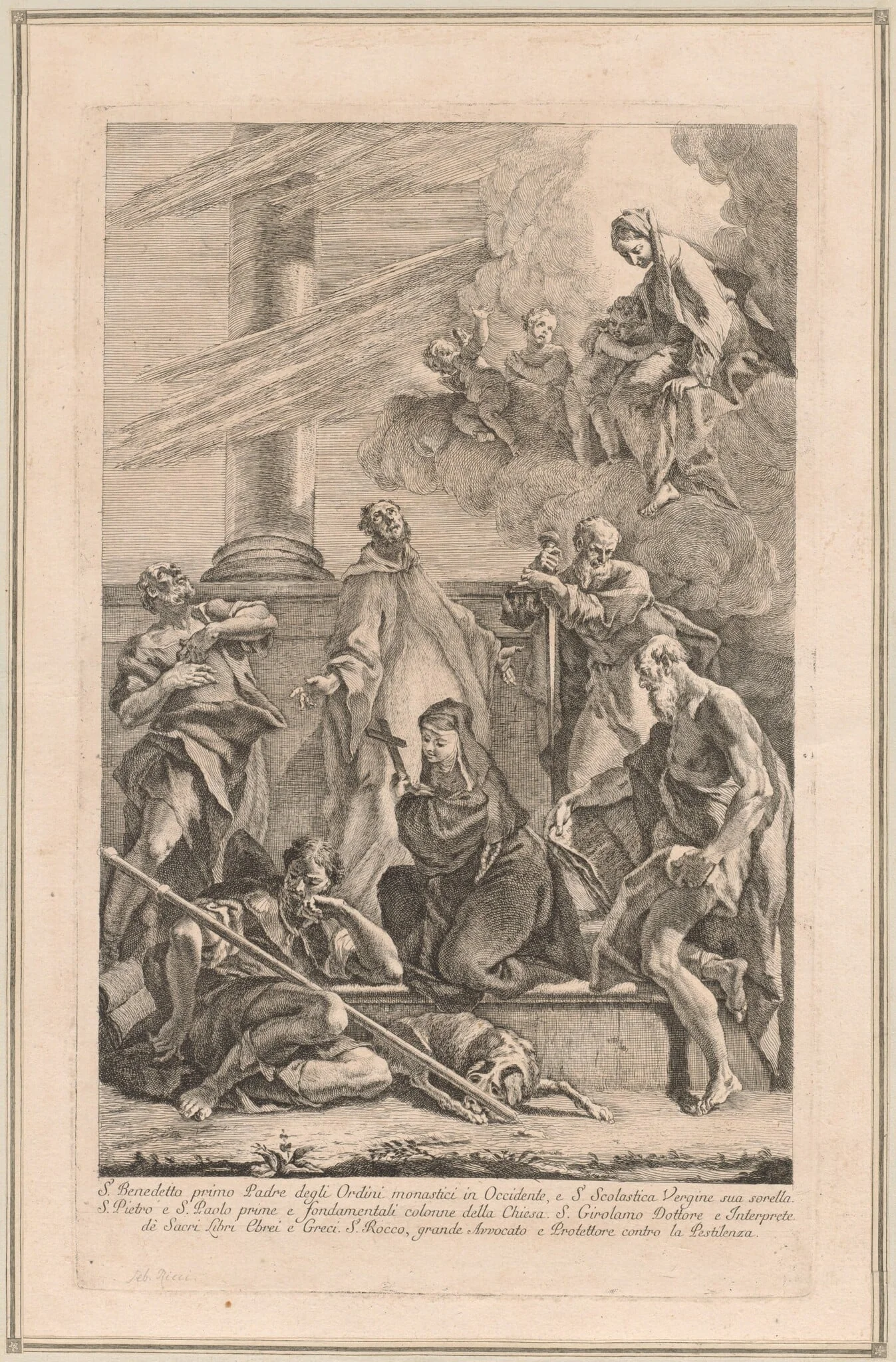 The Madonna and Child with Two Angels and Saints Scholastica, Benedict, Roch, Peter, Paul and Jerome