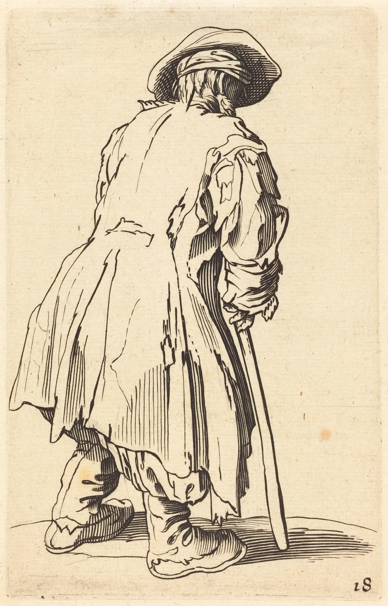 Old Beggar with One Crutch