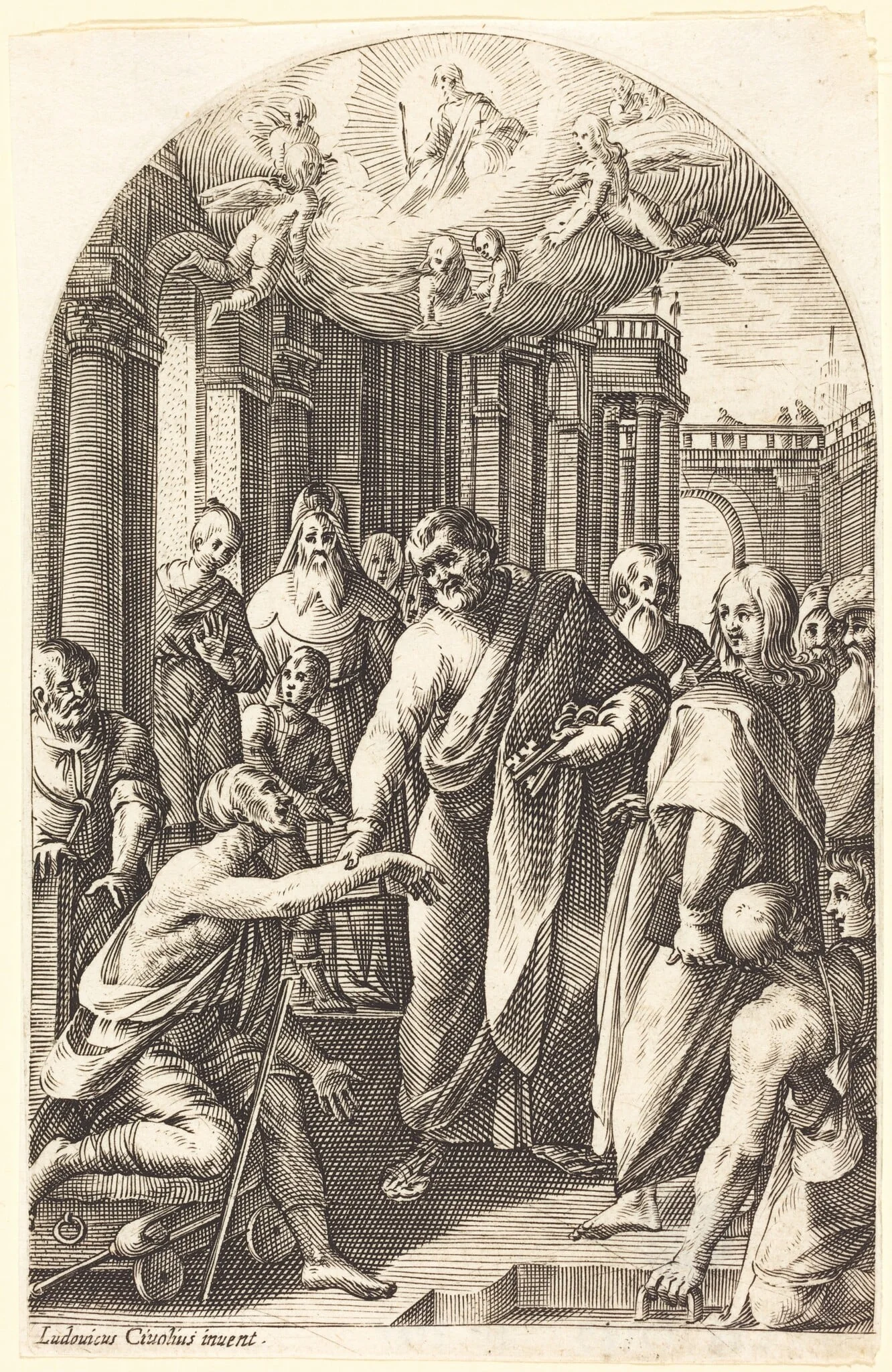 Peter and John Healing the Lame, by Jacques Callot, ink, 1610