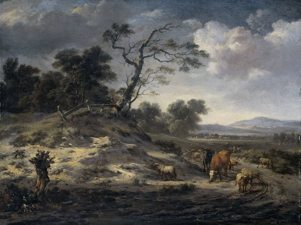Landscape with cattle on a country road