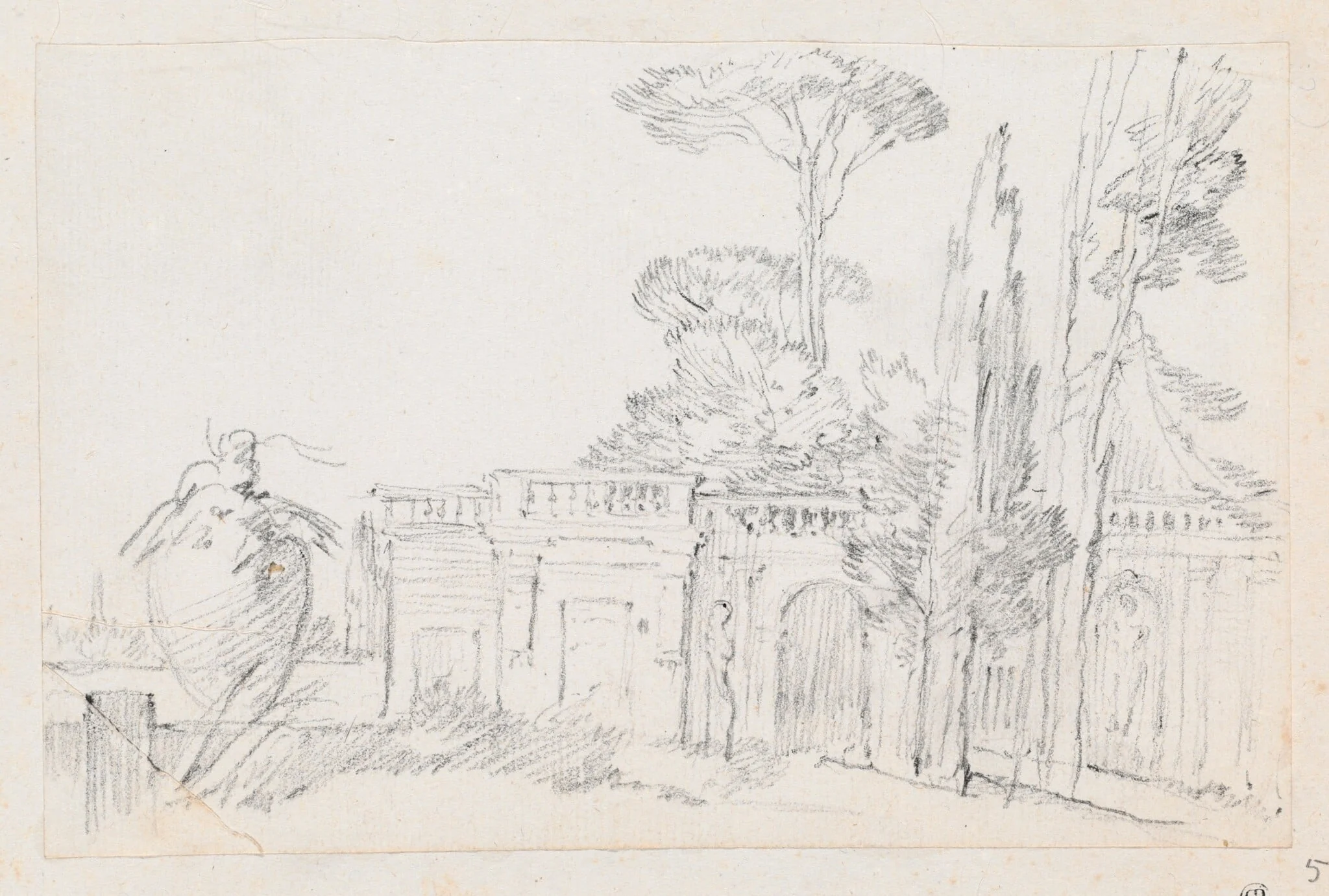 Gardens of an Italian Villa, by Joseph-Marie Vien, graphite, 1747