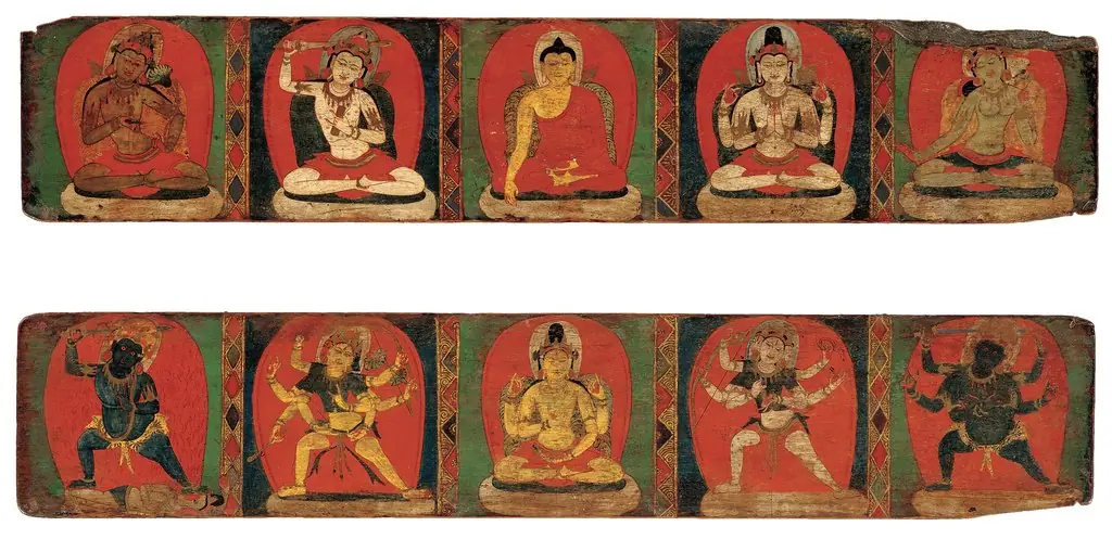 Pair of book covers with Buddhist deities