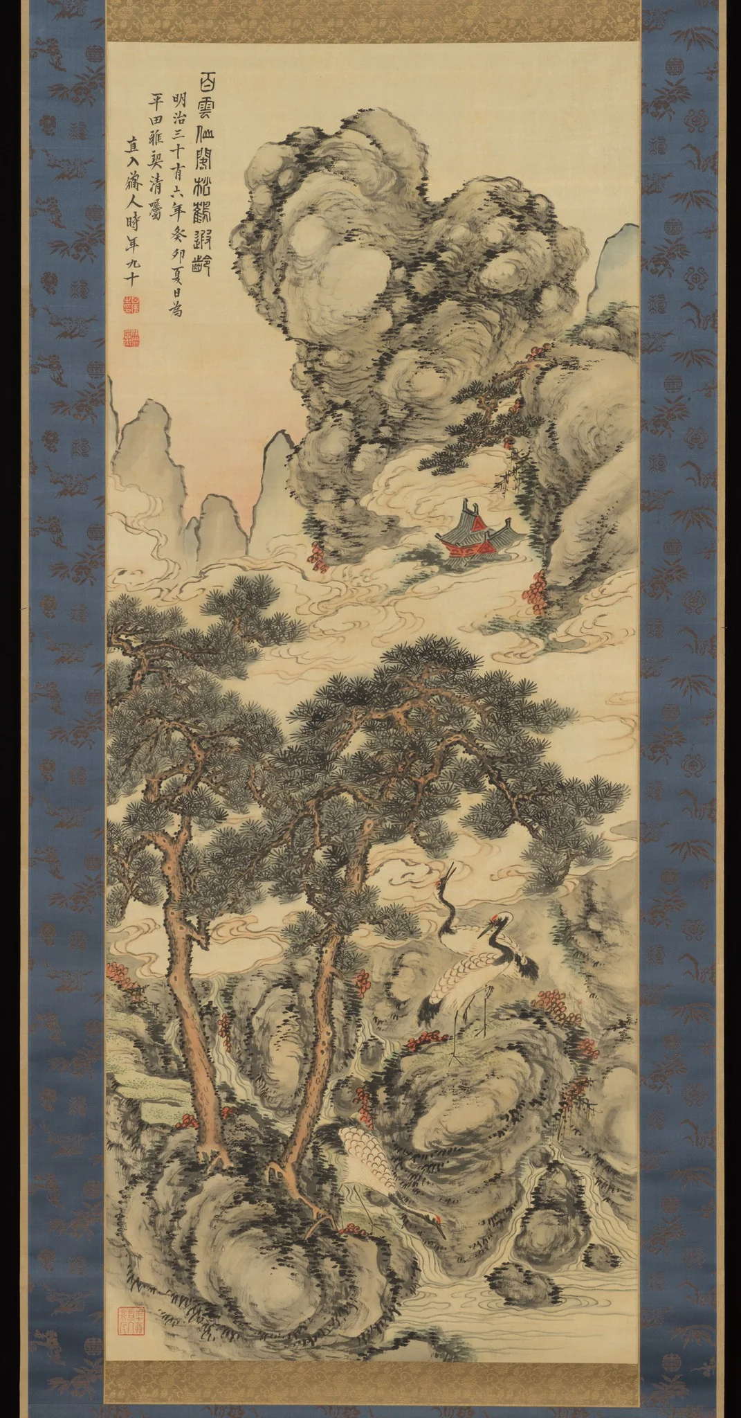 Pines and Cranes of Longevity 松鶴遐齢図, by Tanomura Chokunyū, unspecified, 1903