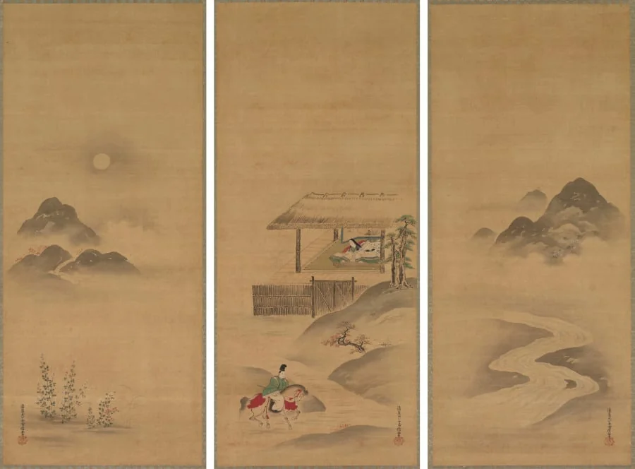 Minamoto no Nakakuni Visits Lady Kogō, by Kiyohara Yukinobu, unspecified, 1604