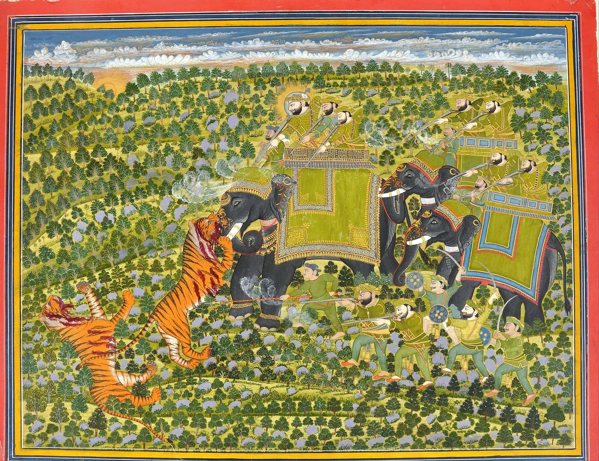 Raghuraj Singh hunting tigers Datia,, by Unknown, unspecified, 1827