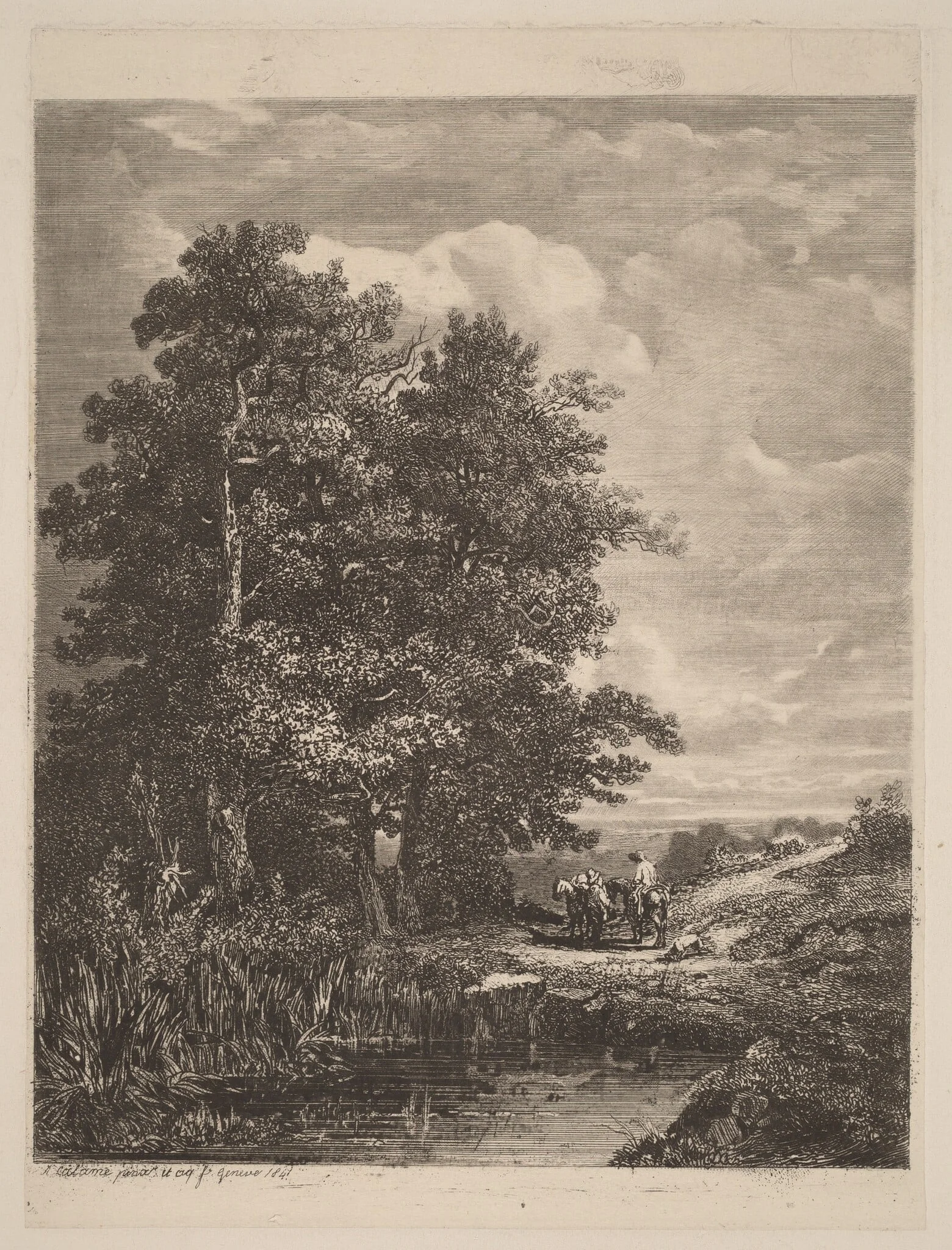 Riders by a Pond