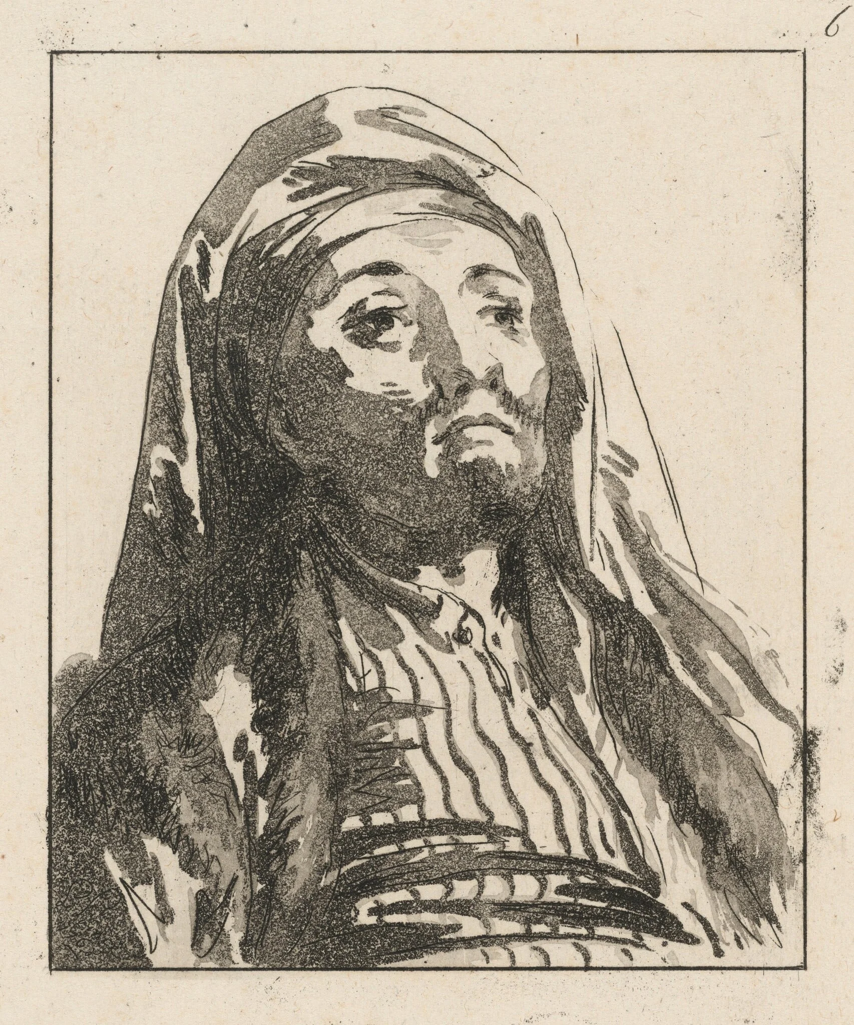 Head of a Man, Slightly Turned, by Jean-Baptiste Le Prince, ink, 1768
