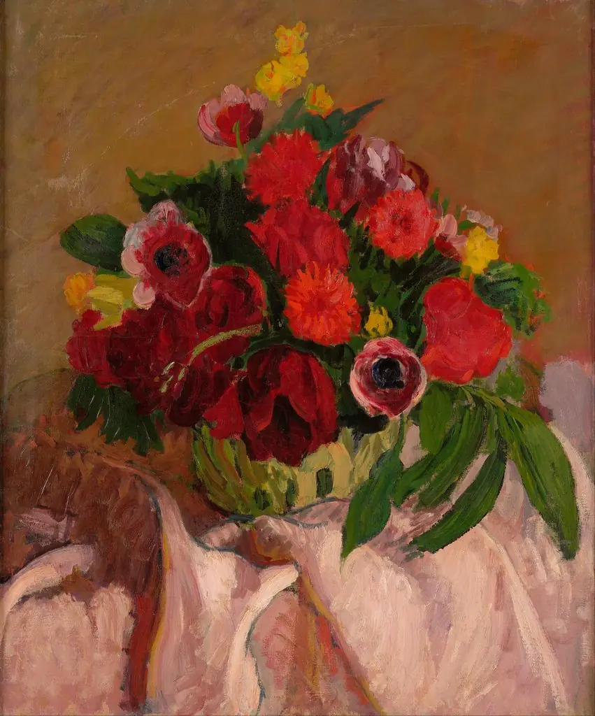Mixed flowers on pink cloth