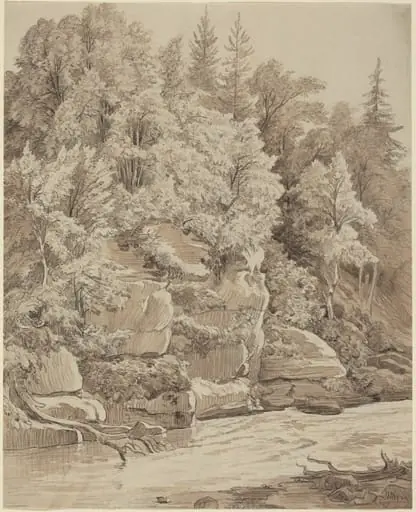 Wooded Cliffs along a Stream