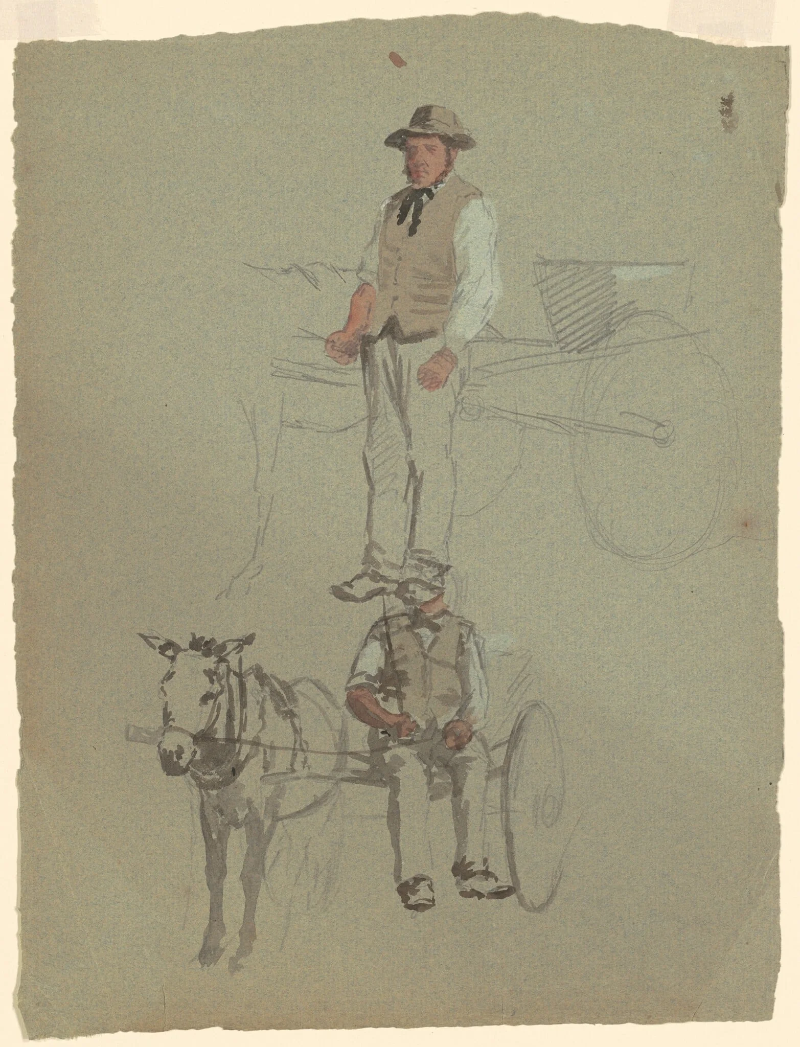 Studies of a Man and Horse Cart, by Perry, Enoch Wood, Jr., graphite, 1880