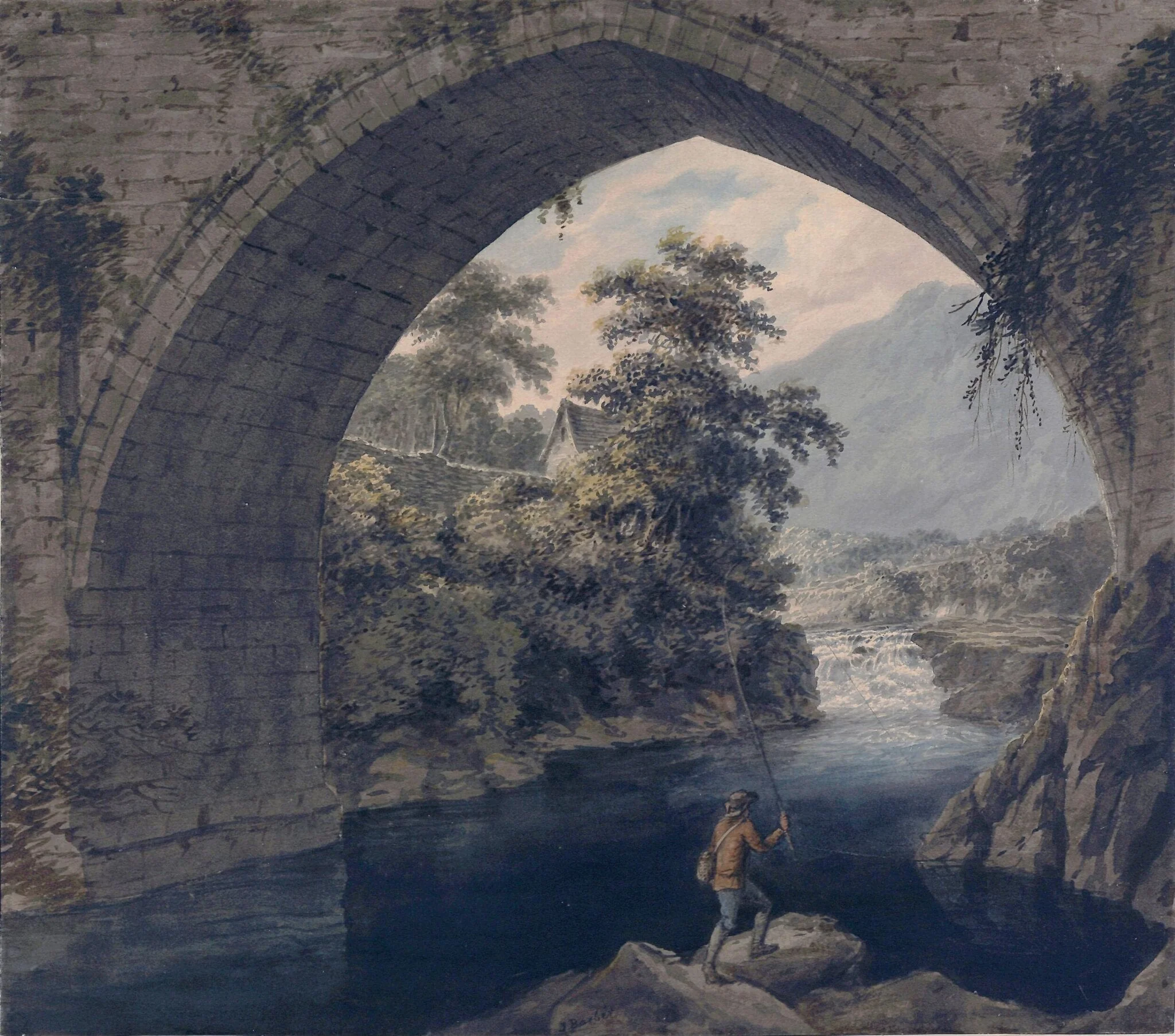 The North Arch of Llangollen Bridge, by Joseph Barber, watercolor, 1802