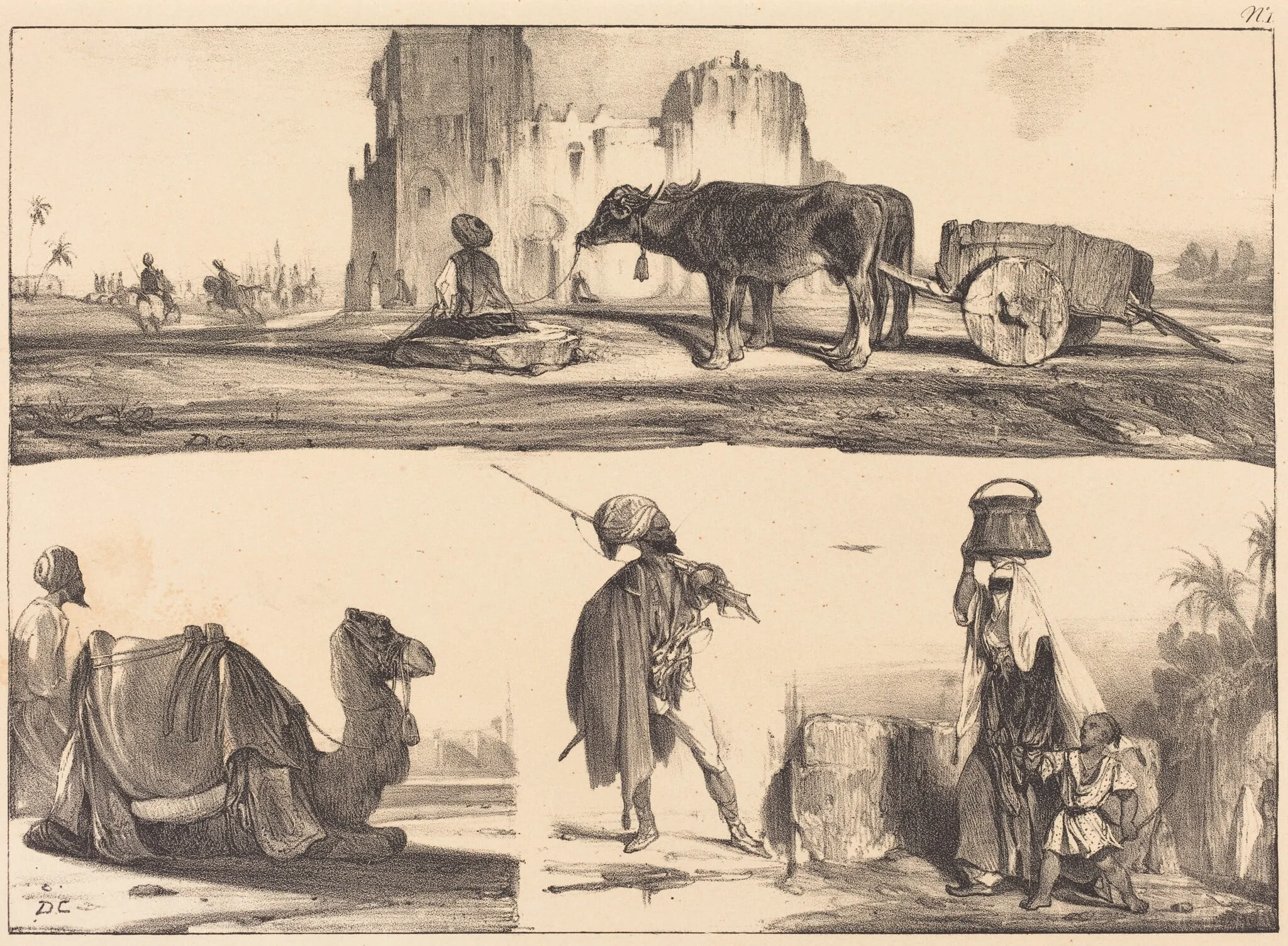 Oriental Vignettes, by Alexandre Gabriel Decamps, ink, 1829