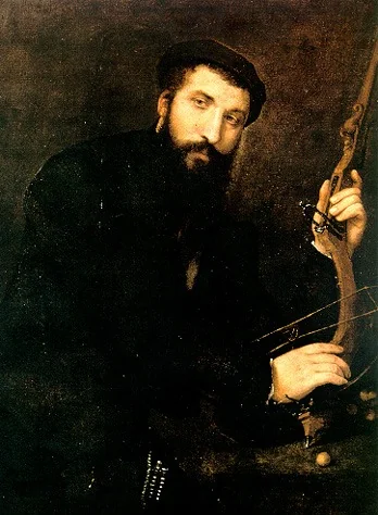 Portrait of a crossbowman (Mastro Battista di Rocca Contrada), by Lorenzo Lotto, oil, 1551