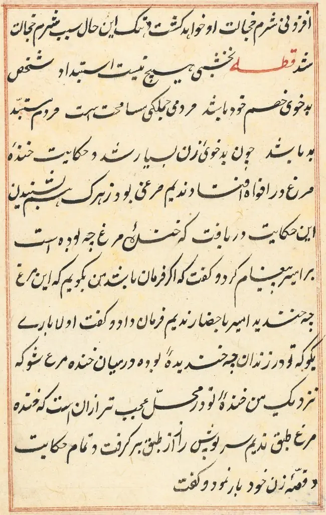 Page from Tales of a Parrot (Tuti-nama): text page