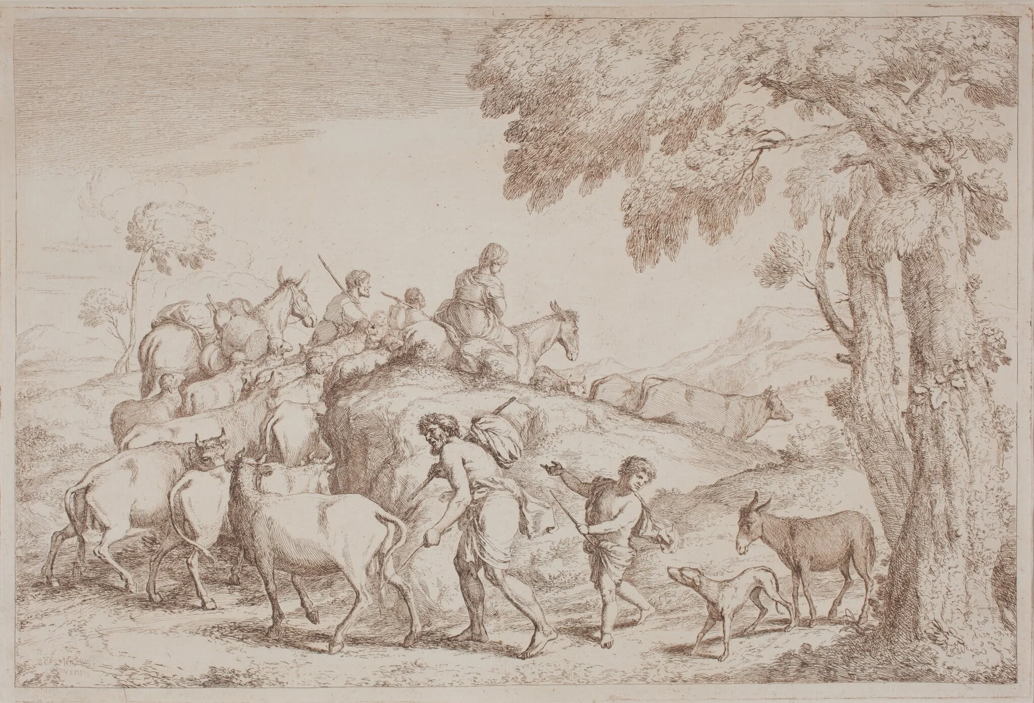 An Elderly Shepherd Seen from Behind, by Gaetano Zompini, ink, 1758