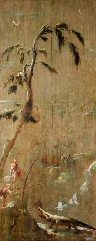 A Chinese Fisherman Hunting a Crocodile