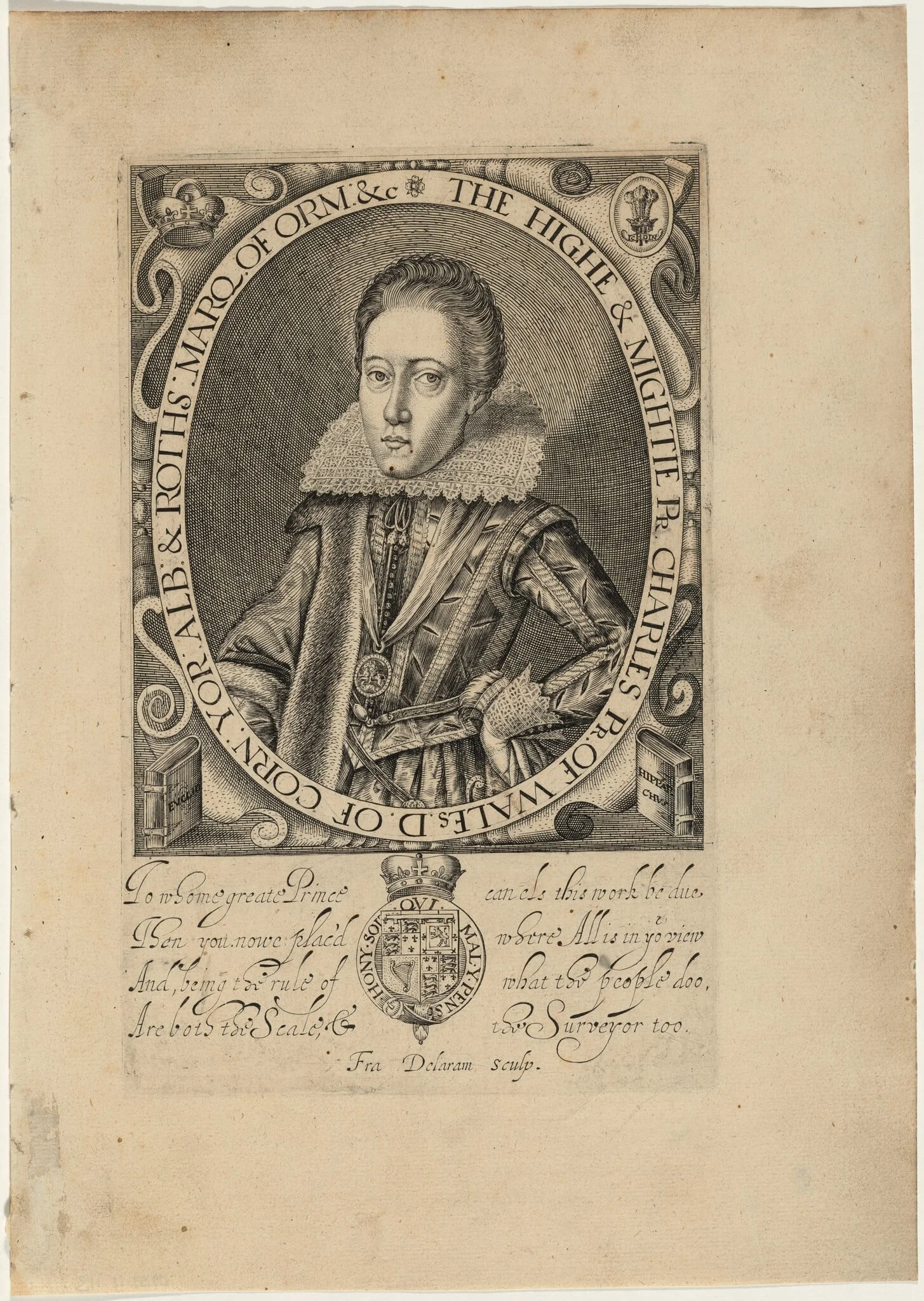 Charles I, as Prince of Wales, by Francis Delaram, ink, 1616