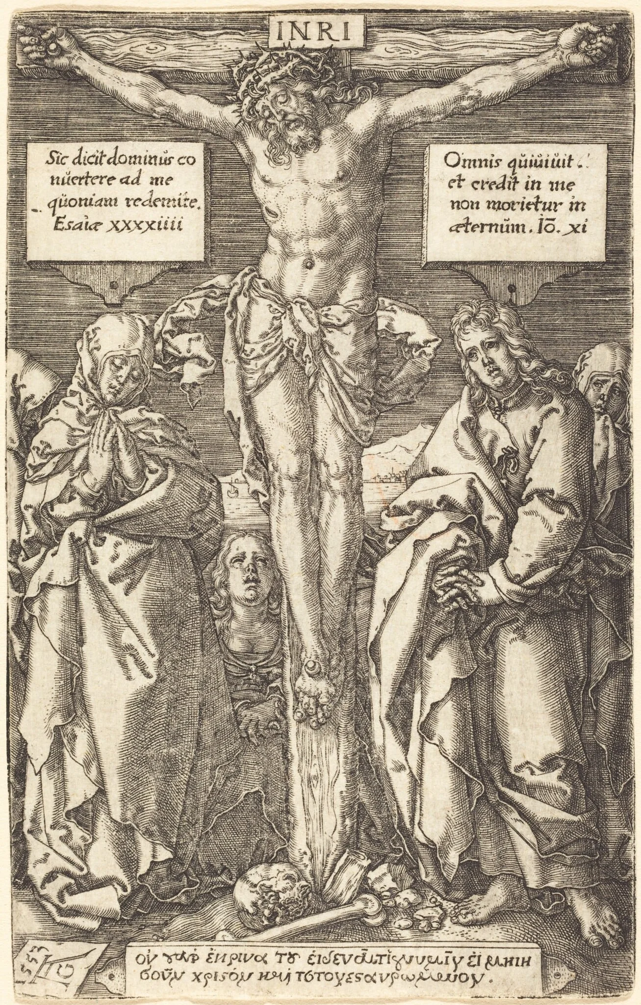 Christ on the Cross, by Heinrich Aldegrever, ink, 1553