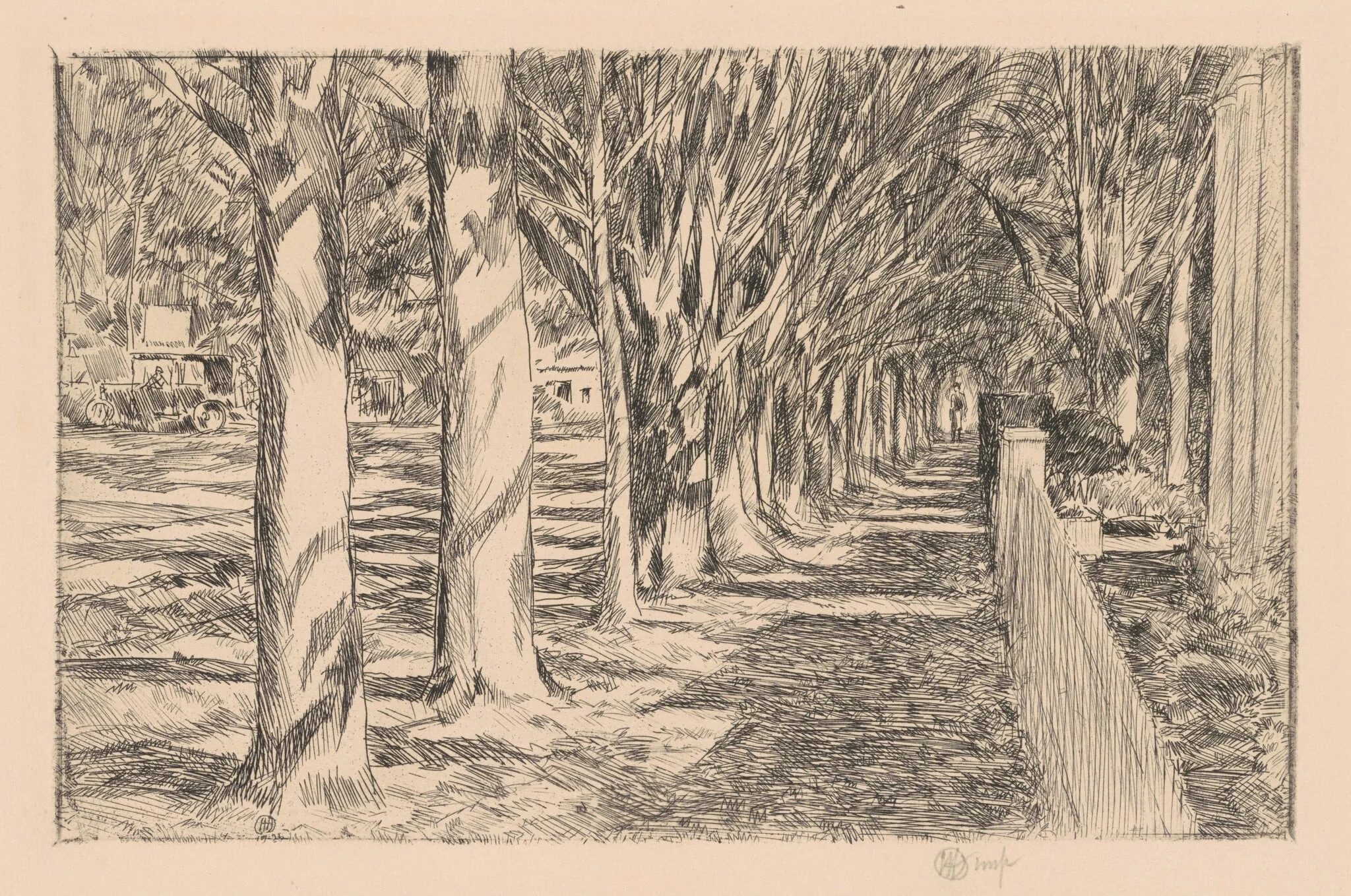 Easthampton, Sidewalk, by Childe Hassam, ink, 1925