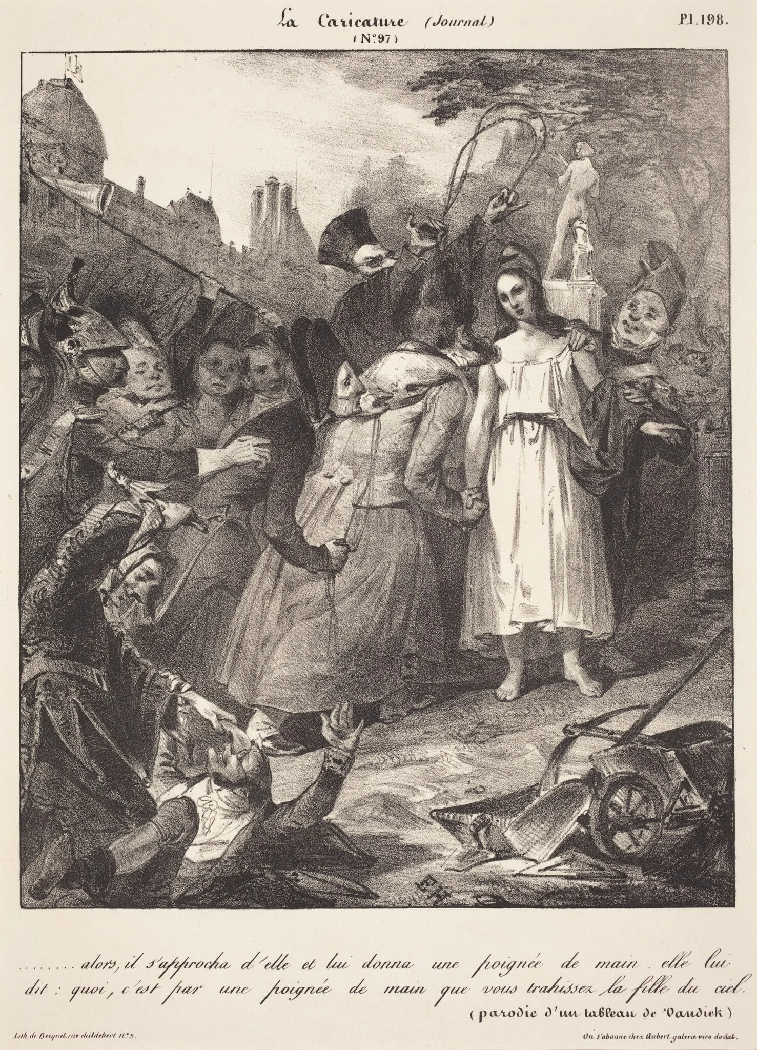 ...alors, il s'approcha d'elle: Parody of van Dyck's Betrayal of Christ, by French 19th Century, ink, 1832