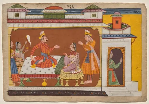 King Dasharatha sends his chief minister Sumantra to summon Rama, from the "Shangri" Ramayana