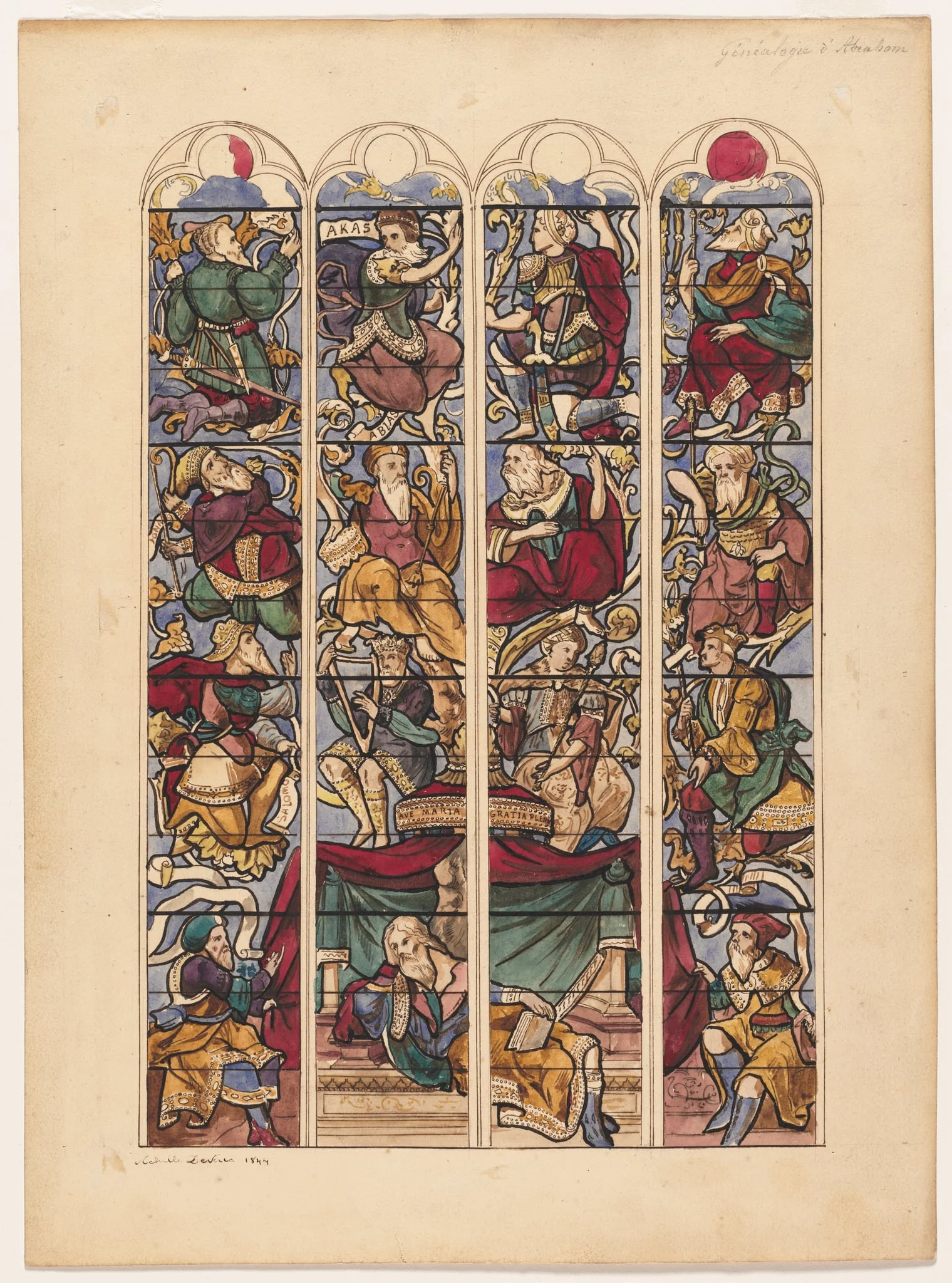 Study for Four Stained Glass Windows "Généalogie d'Abraham", by Achille Devéria, 1844