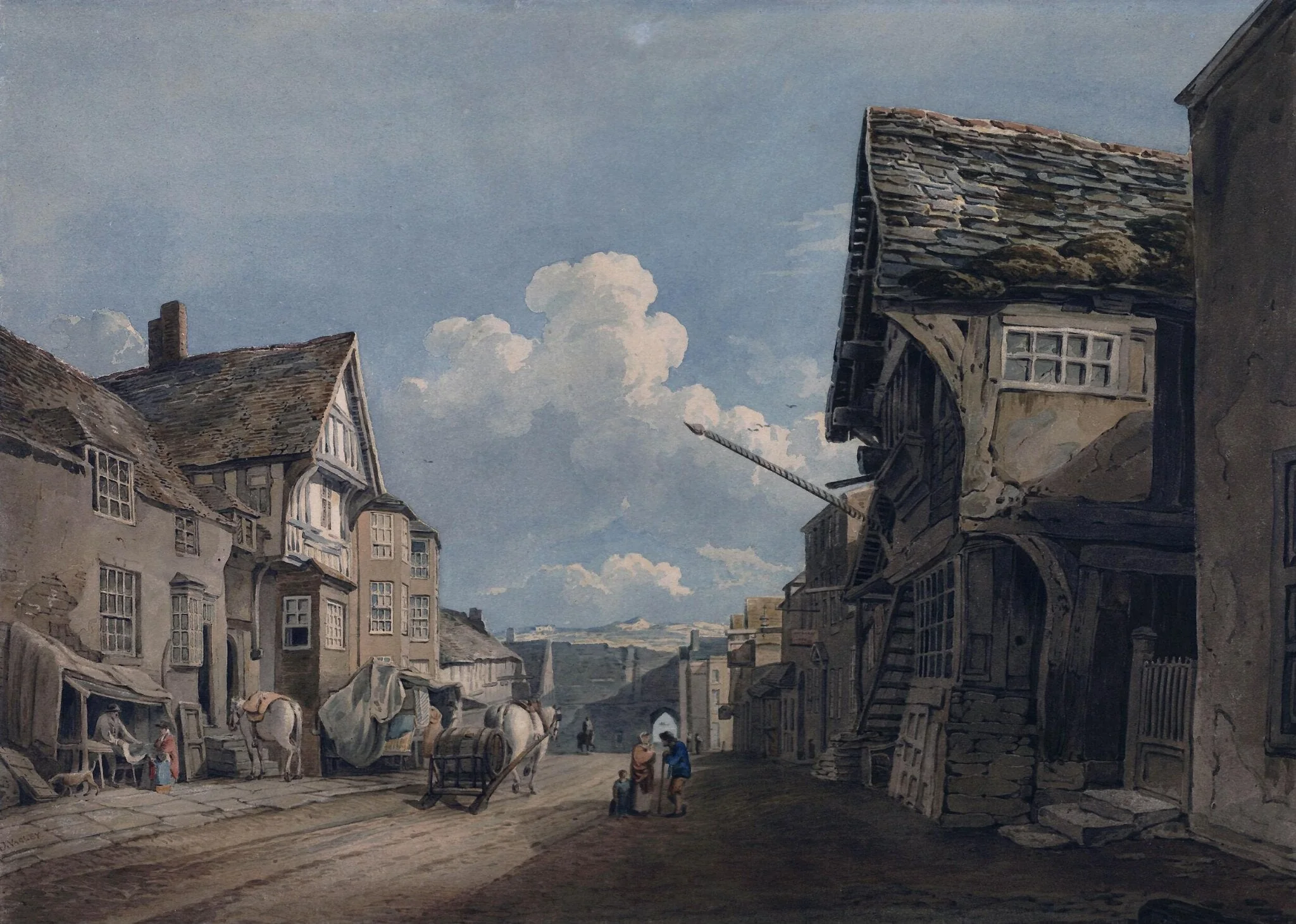 Looking down the High Street at Conway, by John Varley, watercolor, 1800