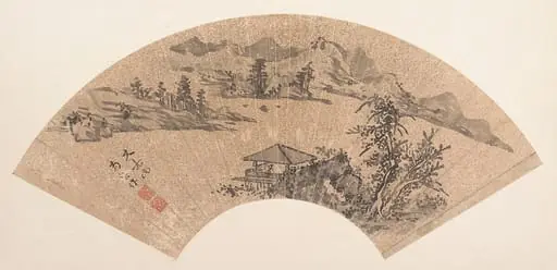 清   佚名   倣文徵明   書法   扇|Pavilion by Lake Shore