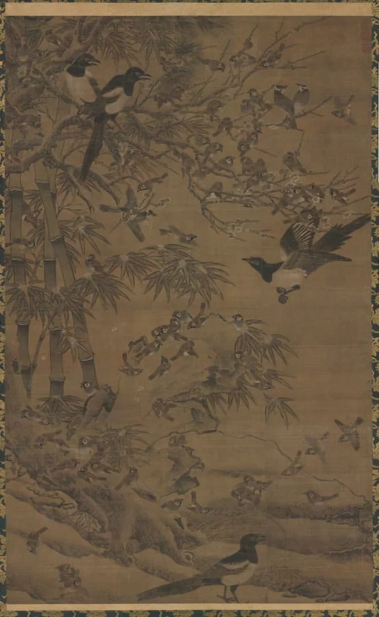 A Hundred Birds and the Three Friends, by Bian Jingzhao, unspecified, 1412