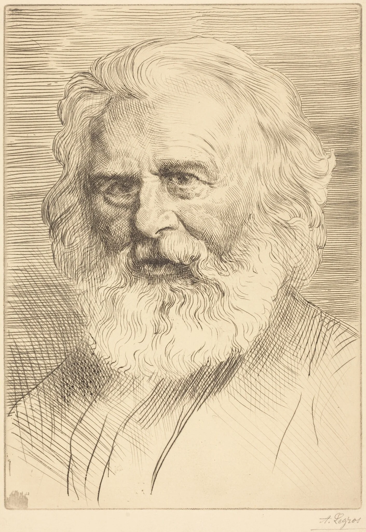 W.H. Longfellow, 1st plate, by Alphonse Legros, ink, 1874