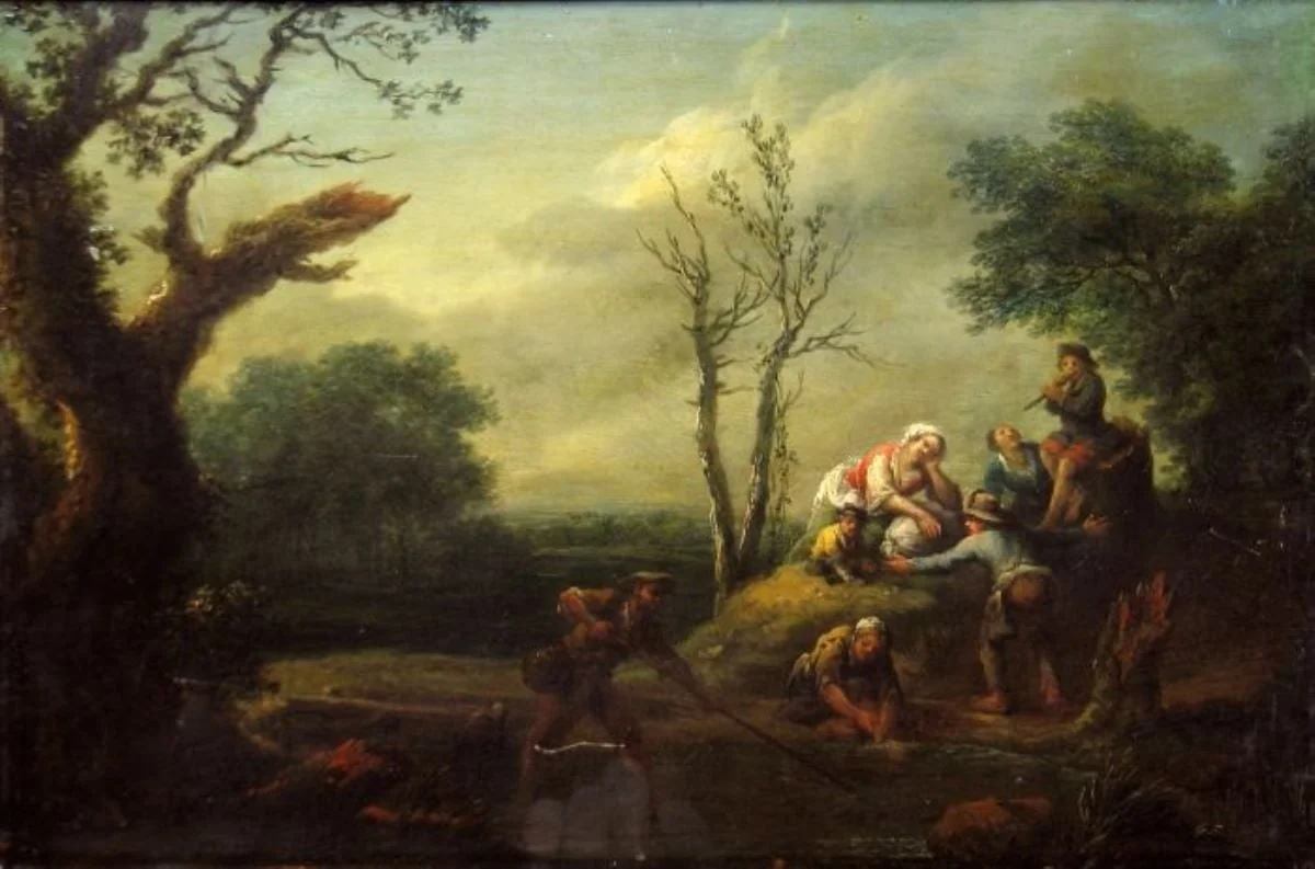 Peisaj cu pescari și băiat cu flaut; pandant: Peisaj cu pescari, by Franz Thomas Canton, unspecified